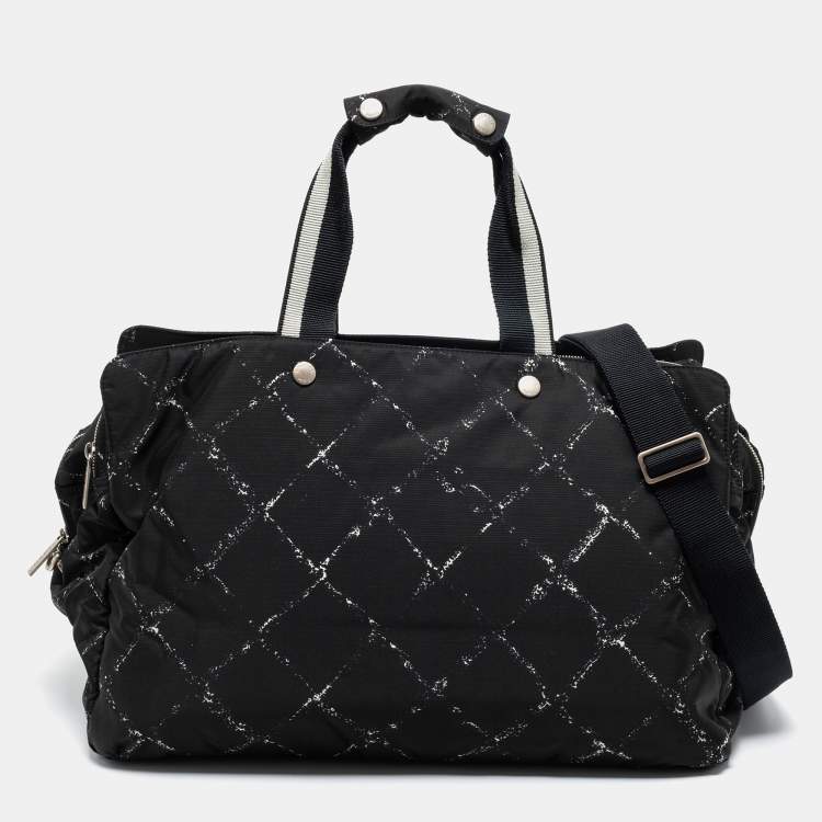 Chanel Black/White Quilted Print Nylon Travel Line Duffel Bag Chanel | The  Luxury Closet