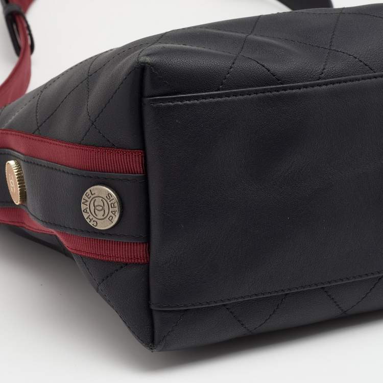 Pre Owned Chanel Black Quilted Leather Button Up Hobo