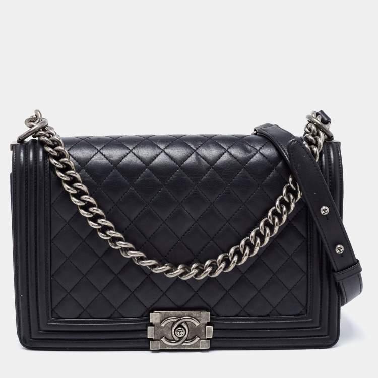 Chanel Boy Bag Quilted Caviar Silver-tone Old Medium Black in