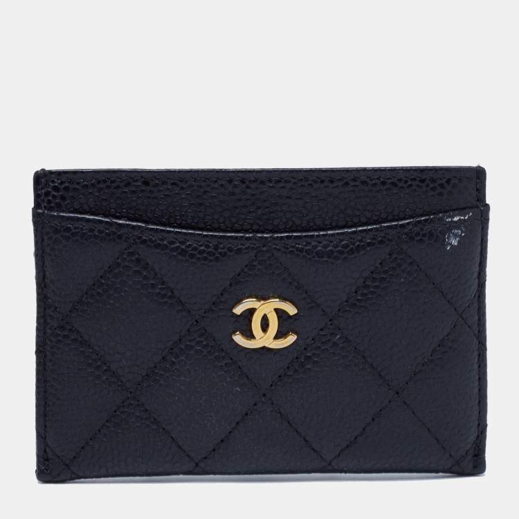 Pre Owned Chanel Black Quilted Caviar Leather Classic Card Holder