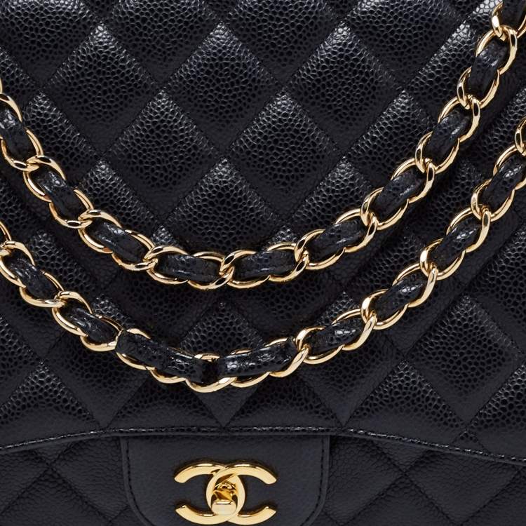Pre Owned Chanel Black Quilted Caviar Leather Maxi Classic Single Flap Bag