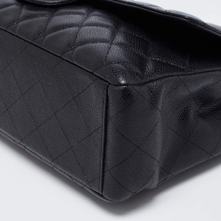 Pre Owned Chanel Black Quilted Caviar Leather Maxi Classic Single Flap Bag