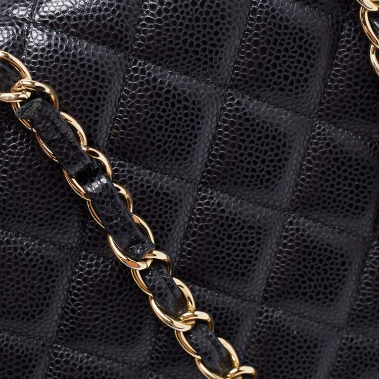 Pre Owned Chanel Black Quilted Caviar Leather Maxi Classic Single Flap Bag