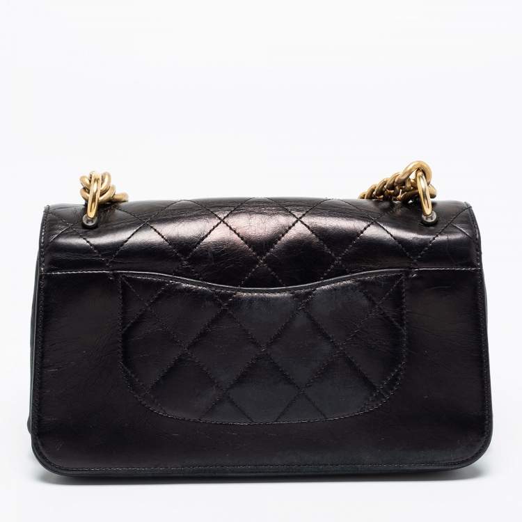 Pre Owned Chanel Black Quilted Leather Small  Straight Line Bag