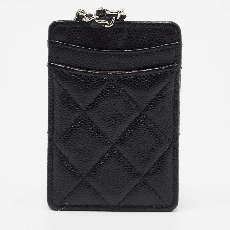 Pre Owned Chanel Black Quilted Leather Infinity Lanyard ID Card Holder