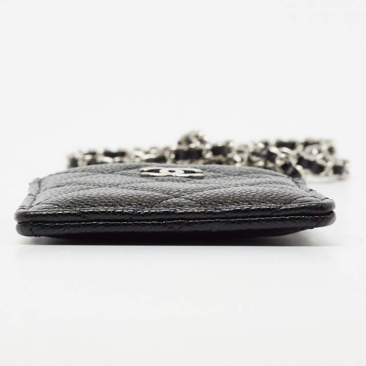 Pre Owned Chanel Black Quilted Leather Infinity Lanyard ID Card Holder