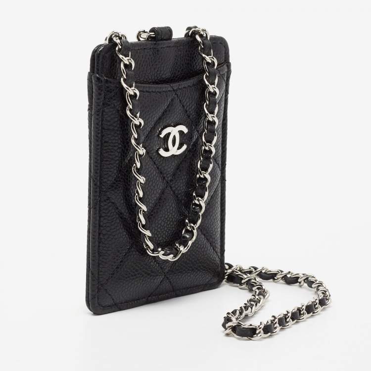 Pre Owned Chanel Black Quilted Leather Infinity Lanyard ID Card Holder