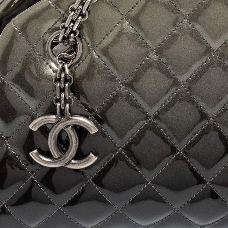 Pre Owned Chanel Grey Ombre Quilted Patent Leather Just Mademoiselle Bowler Bag