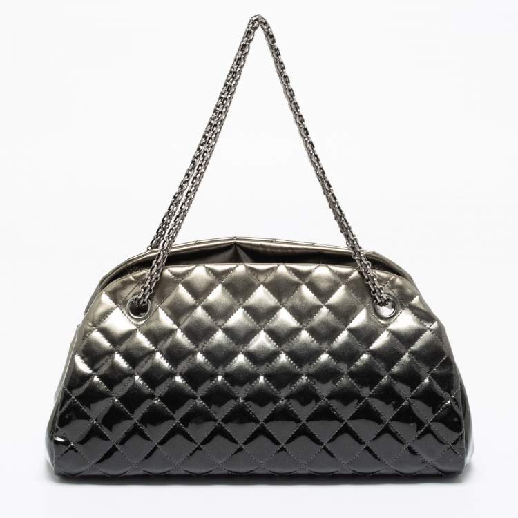 Pre Owned Chanel Grey Ombre Quilted Patent Leather Just Mademoiselle Bowler Bag