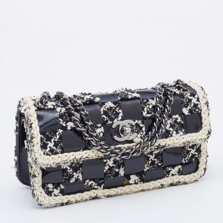 مملوكة مسبقًا Chanel Black/White Chessboard Tweed and Patent Leather Flap Bag