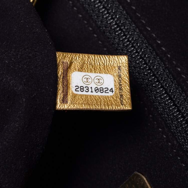 Pre Owned Chanel Gold Croc Embossed Leather Drawstring Backpack