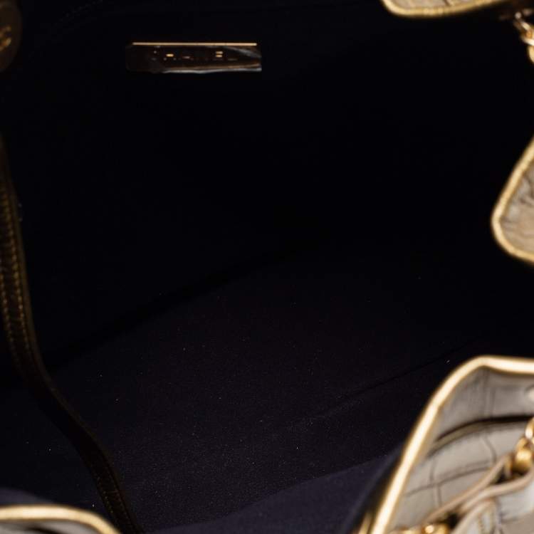 Pre Owned Chanel Gold Croc Embossed Leather Drawstring Backpack