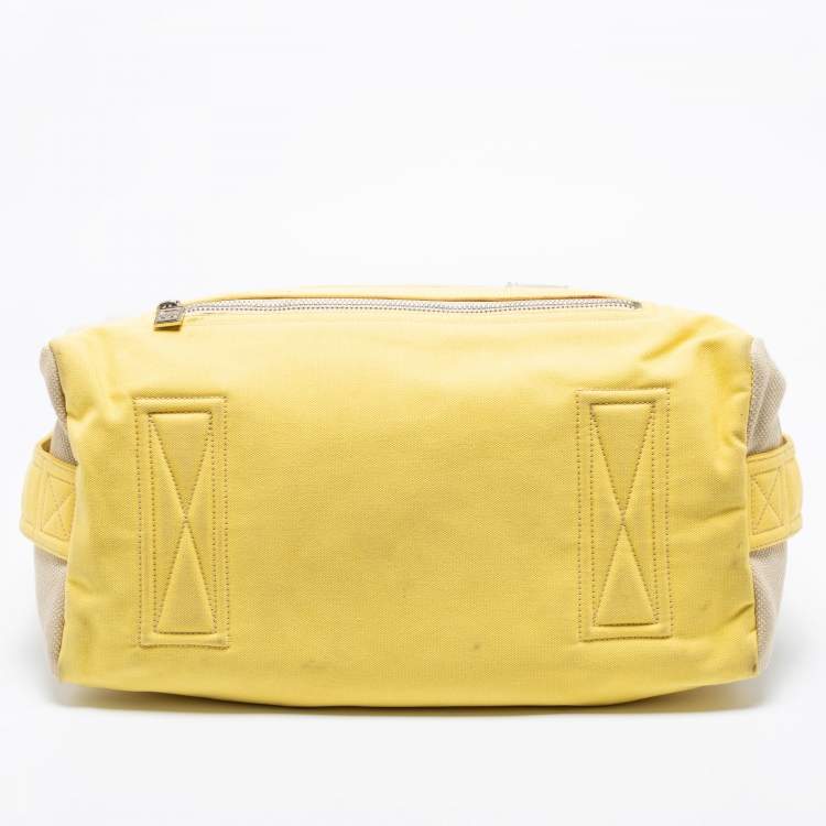 Pre Owned Chanel Beige/Yellow Canvas Weekend Boston Bag