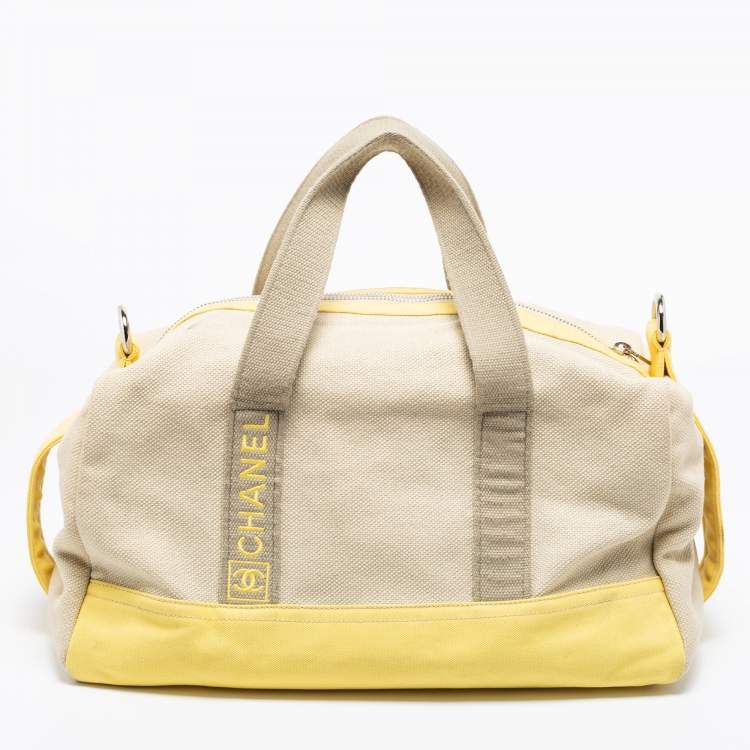 Pre Owned Chanel Beige/Yellow Canvas Weekend Boston Bag