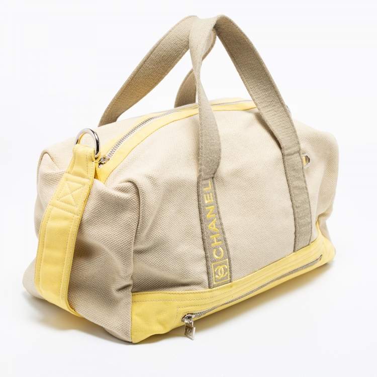 Pre Owned Chanel Beige/Yellow Canvas Weekend Boston Bag