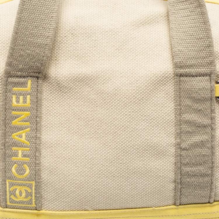 Pre Owned Chanel Beige/Yellow Canvas Weekend Boston Bag