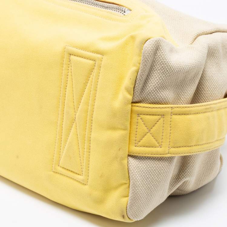 Pre Owned Chanel Beige/Yellow Canvas Weekend Boston Bag