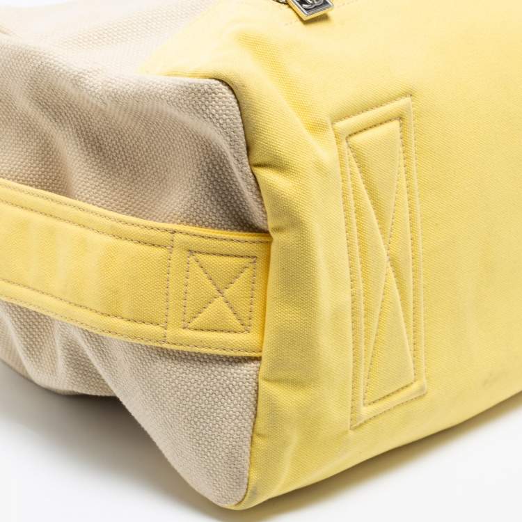 Pre Owned Chanel Beige/Yellow Canvas Weekend Boston Bag