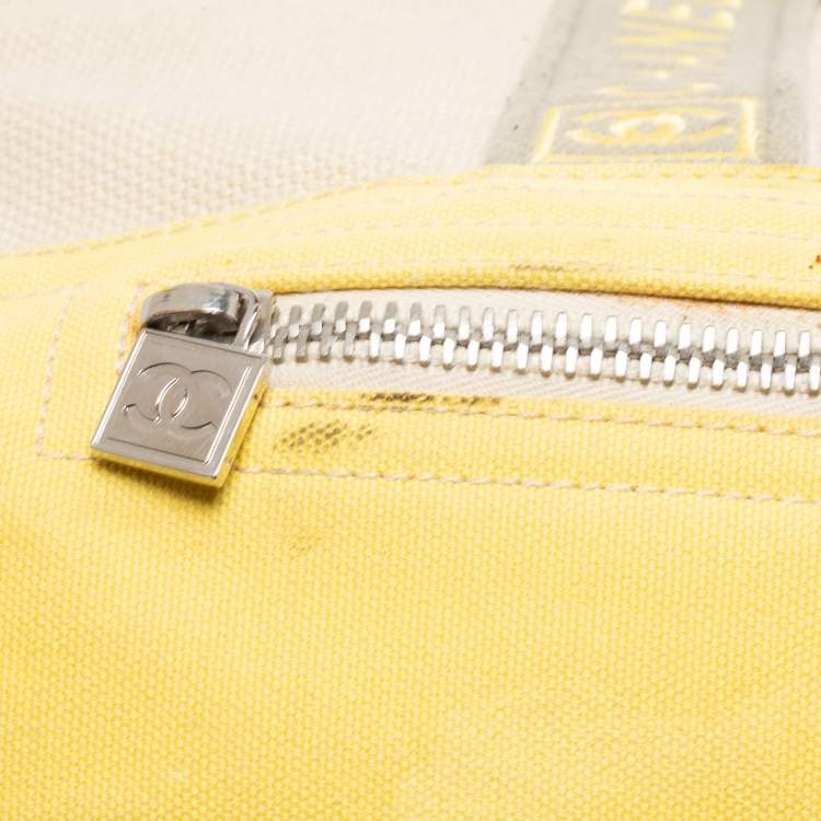 Pre Owned Chanel Beige/Yellow Canvas Weekend Boston Bag