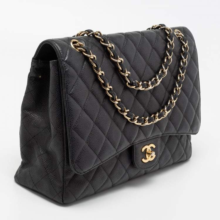 Pre Owned Chanel Black Quilted Leather Jumbo Classic Single Flap Shoulder Bag