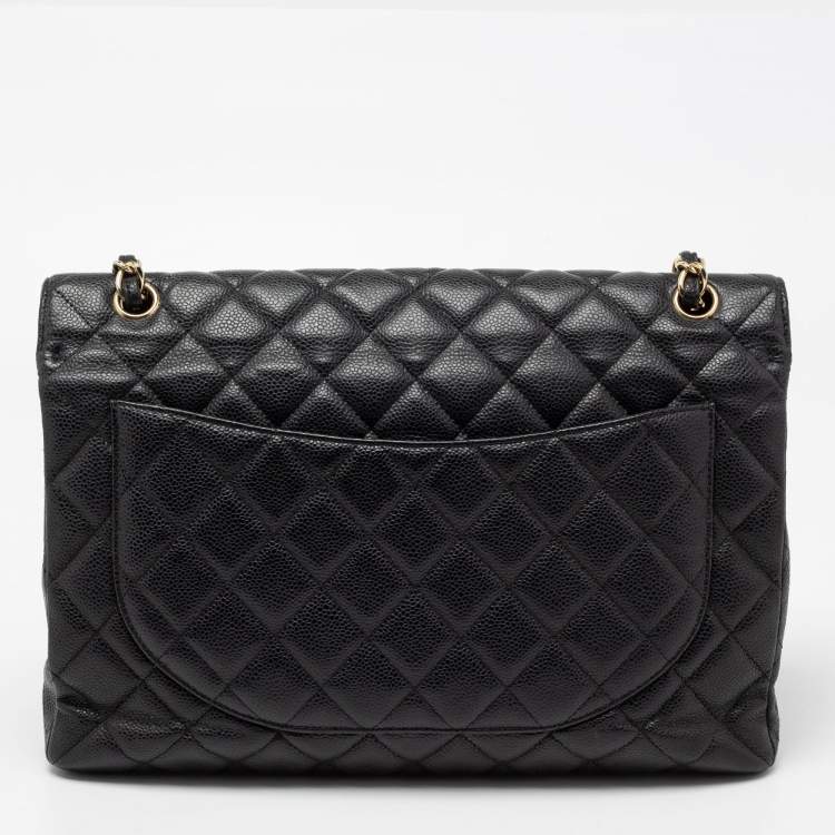 Pre Owned Chanel Black Quilted Leather Jumbo Classic Single Flap Shoulder Bag
