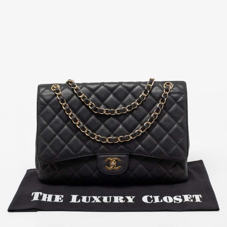 Pre Owned Chanel Black Quilted Leather Jumbo Classic Single Flap Shoulder Bag