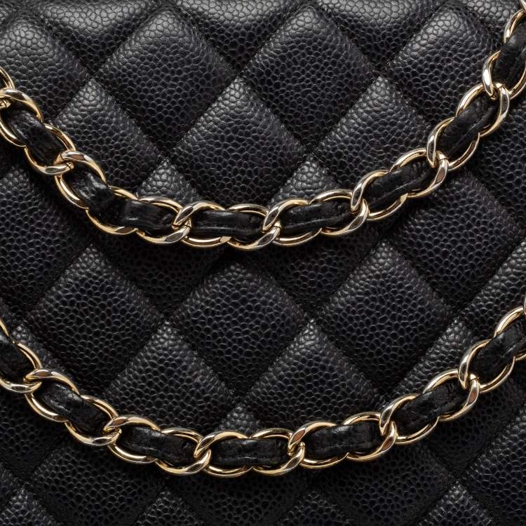 Pre Owned Chanel Black Quilted Leather Jumbo Classic Single Flap Shoulder Bag