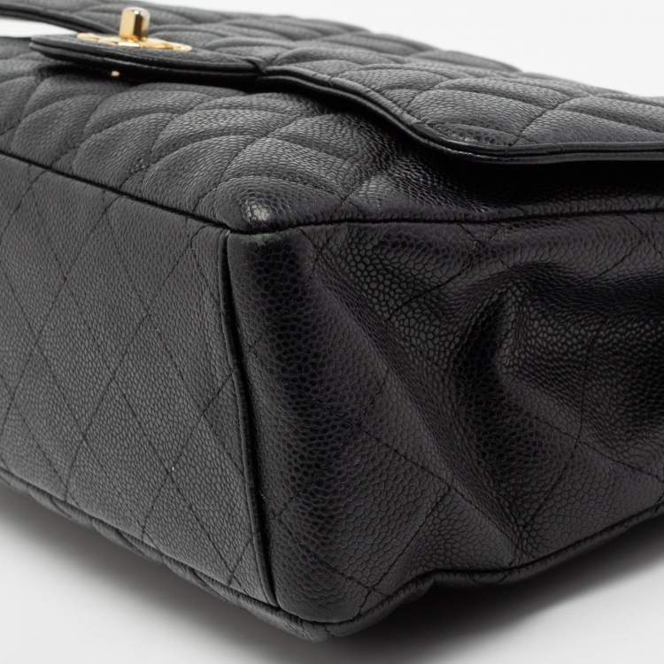 Pre Owned Chanel Black Quilted Leather Jumbo Classic Single Flap Shoulder Bag