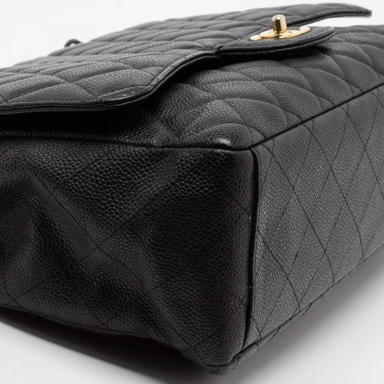 Pre Owned Chanel Black Quilted Leather Jumbo Classic Single Flap Shoulder Bag