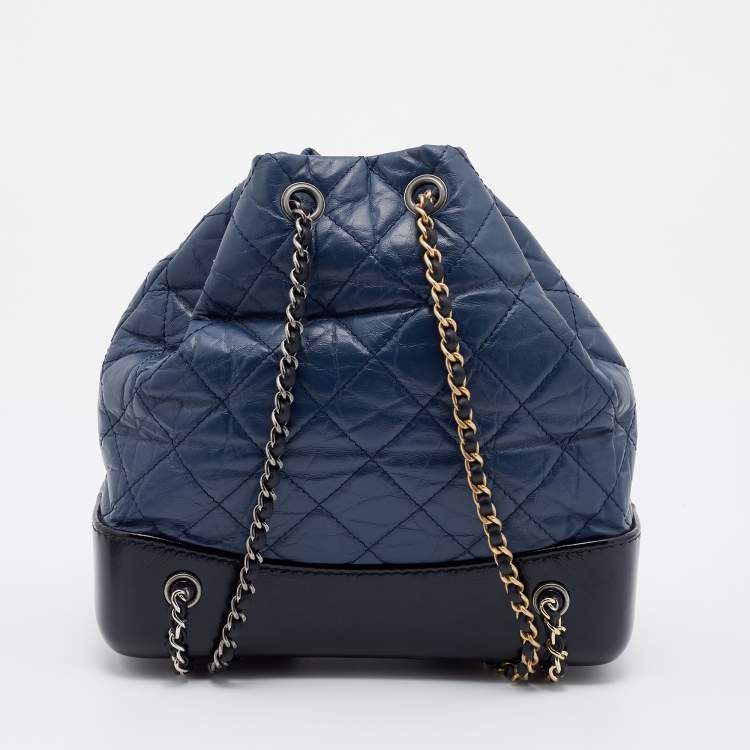 Pre Owned Chanel Blue/Black Quilted Aged Leather Small Gabrielle Backpack