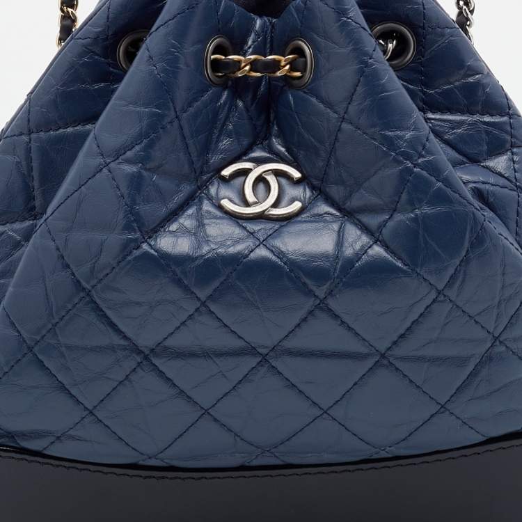 Pre Owned Chanel Blue/Black Quilted Aged Leather Small Gabrielle Backpack