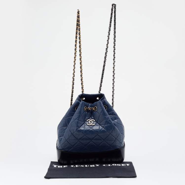Pre Owned Chanel Blue/Black Quilted Aged Leather Small Gabrielle Backpack