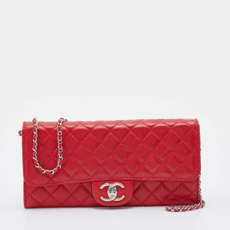 Chanel Red Quilted Leather Classic Wallet On Chain Chanel