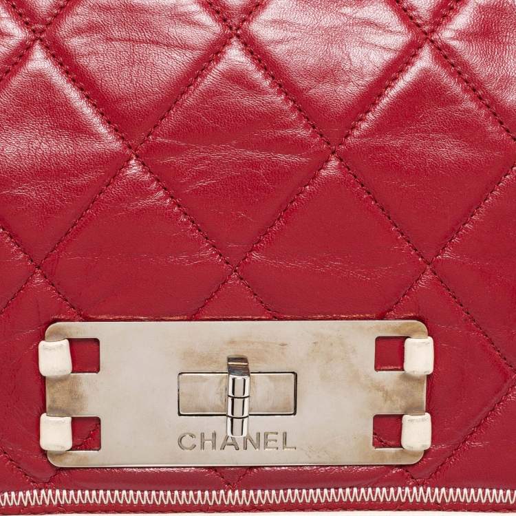 Pre Owned Chanel Red Quilted Leather East West Reissue Flap Bag