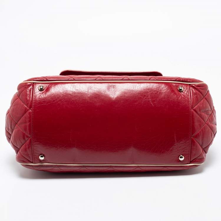 Pre Owned Chanel Red Quilted Leather East West Reissue Flap Bag