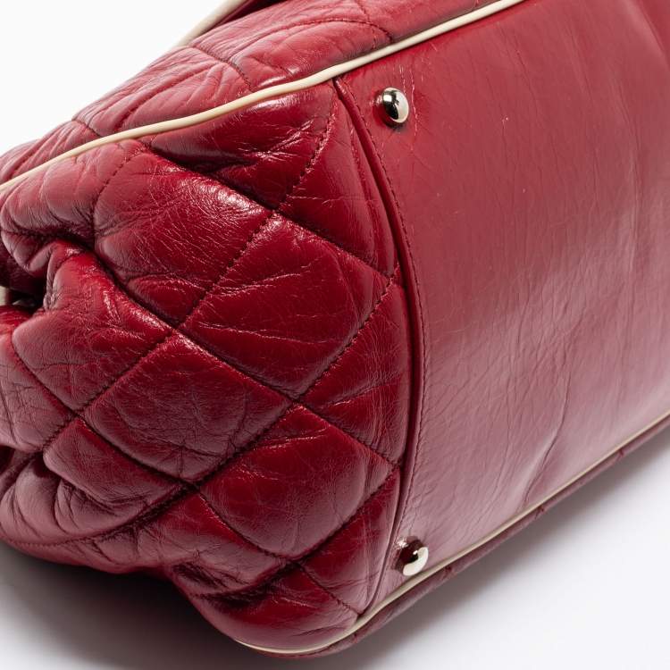 Pre Owned Chanel Red Quilted Leather East West Reissue Flap Bag