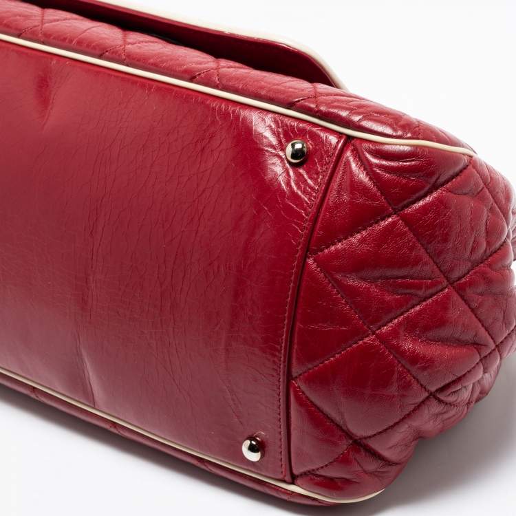 Pre Owned Chanel Red Quilted Leather East West Reissue Flap Bag