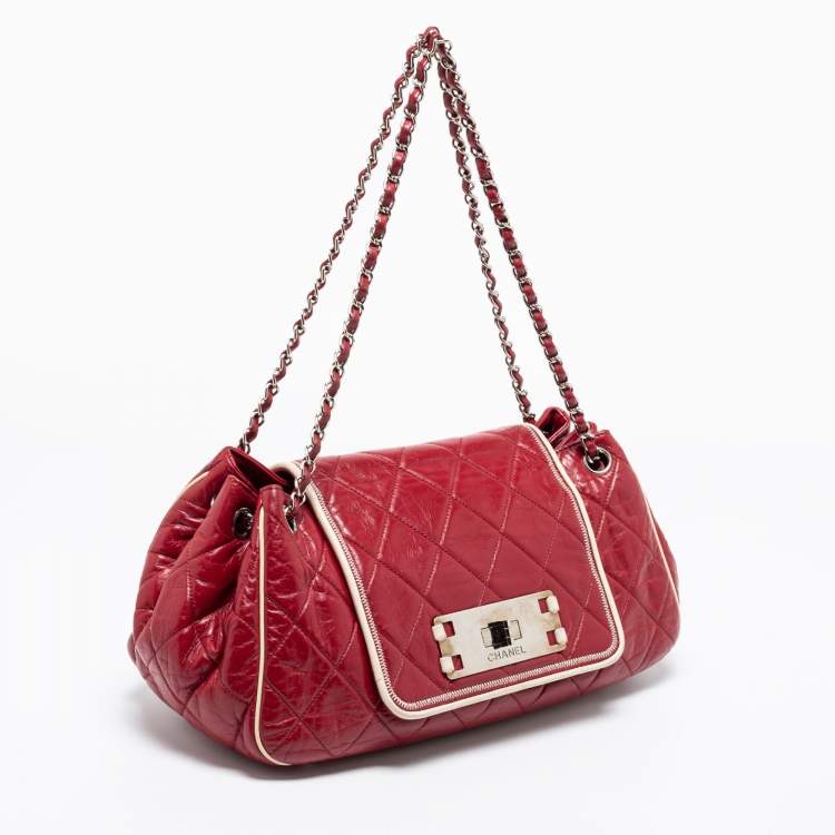 Pre Owned Chanel Red Quilted Leather East West Reissue Flap Bag