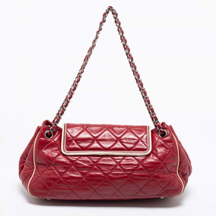 Pre Owned Chanel Red Quilted Leather East West Reissue Flap Bag