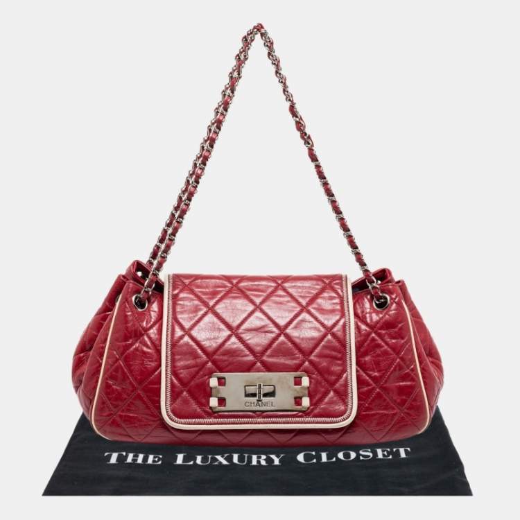 Pre Owned Chanel Red Quilted Leather East West Reissue Flap Bag