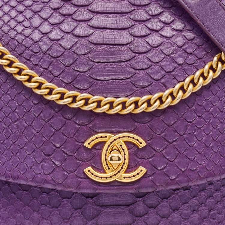 Pre Owned Chanel Purple Python Crossbody Flap Bag