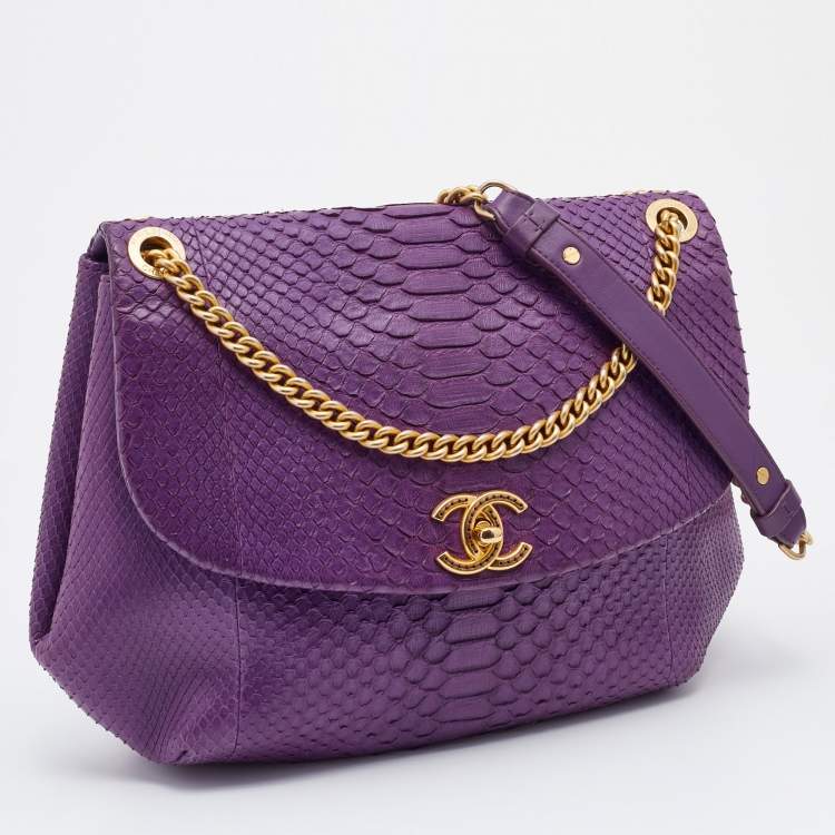 Pre Owned Chanel Purple Python Crossbody Flap Bag