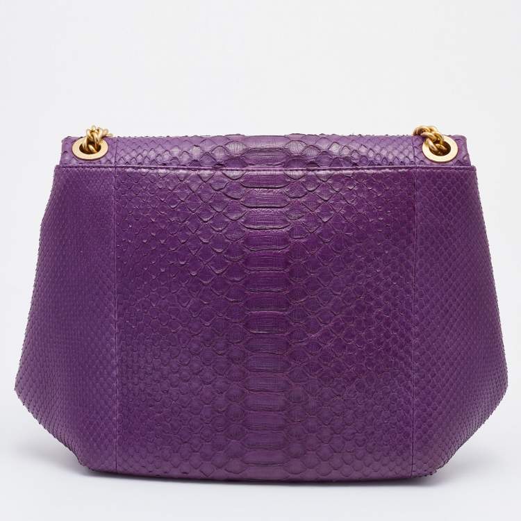 Pre Owned Chanel Purple Python Crossbody Flap Bag