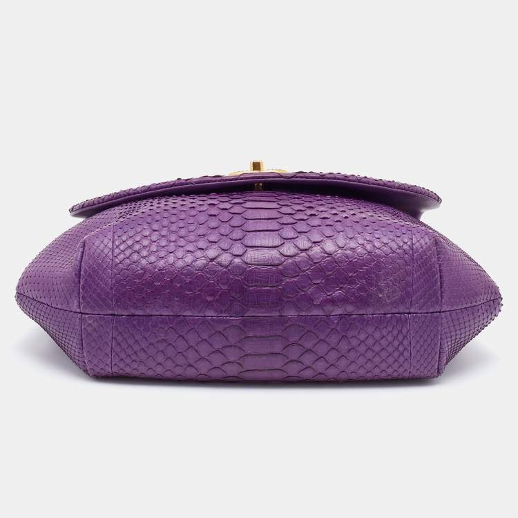 Pre Owned Chanel Purple Python Crossbody Flap Bag