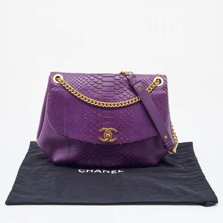 Pre Owned Chanel Purple Python Crossbody Flap Bag