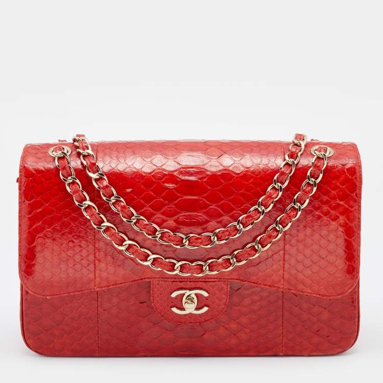 Chanel Red Python Jumbo Classic Double Flap Bag Chanel