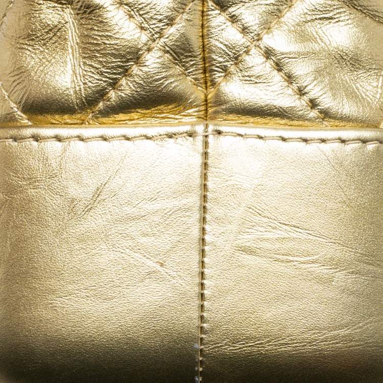 Pre Owned Chanel Metallic Gold Quilted Laminated Leather Small Gabrielle Backpack