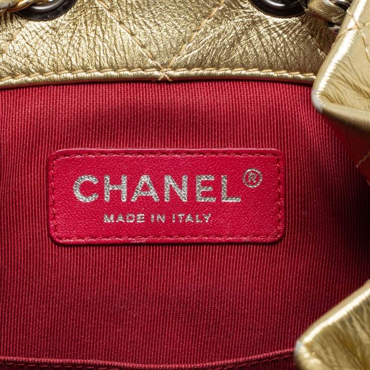 Pre Owned Chanel Metallic Gold Quilted Laminated Leather Small Gabrielle Backpack