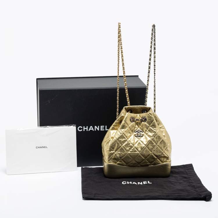 Pre Owned Chanel Metallic Gold Quilted Laminated Leather Small Gabrielle Backpack