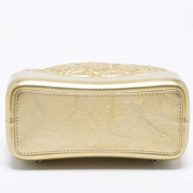 Pre Owned Chanel Metallic Gold Quilted Laminated Leather Small Gabrielle Backpack